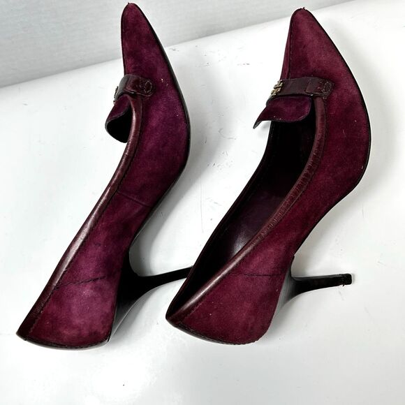 Tory Burch Women's Eliza Burgundy Suede Pointed Toe Loafer Style Pumps Size 9M - Picture 10 of 13